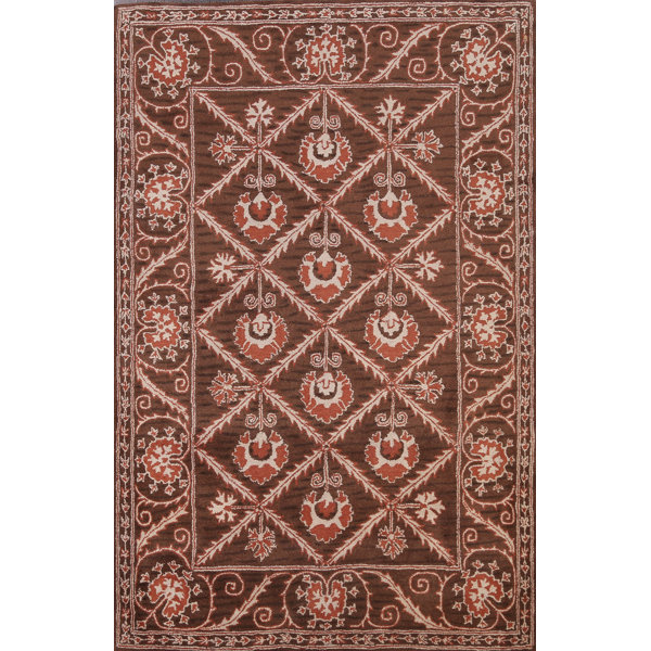 Rug Source Outlet Floral Handmade Tufted Wool Area Rug in Brown/Orange